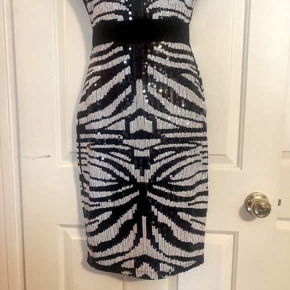 “BEBE” Zebra Stripes Sequin & Mesh Dress - Picture 3 of 11